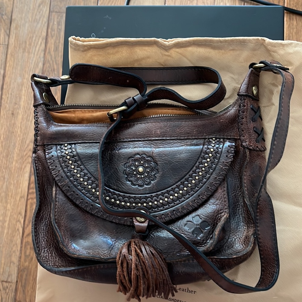 Patricia Nash, Dark Brown Leather Tassel Purse Gem